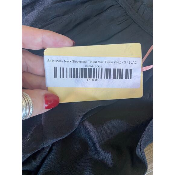 NWT Entro Black Mock Neck Sleeveless Tiered Maxi Dress Flowy Boho Small - Picture 7 of 11